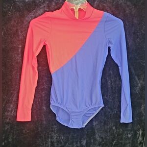 Reverence Girl's Colorblock Pink & Periwinkle Long Sleeve Leotard  Zipper Back